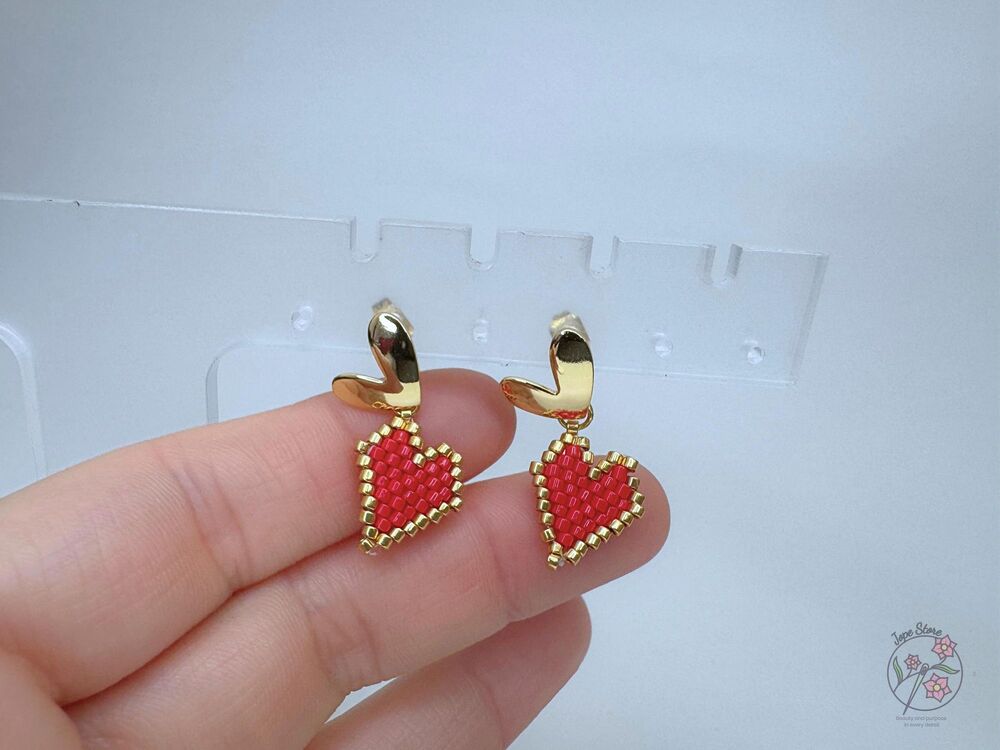 Miyuki Beaded Heart Earrings - Picture 7 of 7